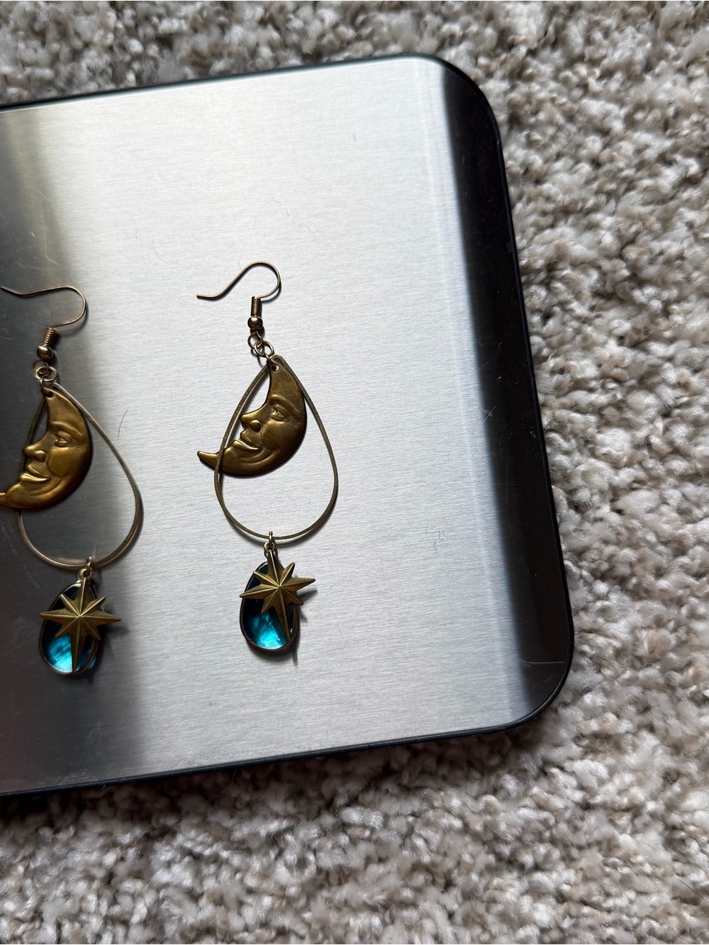 Whimsigoth Celestial Moon Face Dangle Earrings